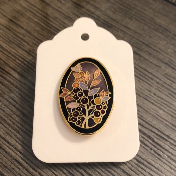 Vintage Cloisonné Enamel Blueberry Pin Oval Shape - Picture 2 of 11